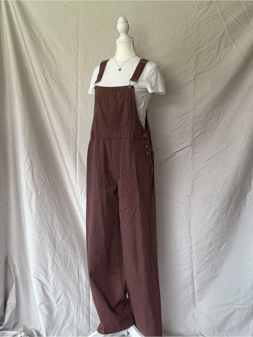Dusty Rose Brown Wide Leg Overalls - Picture 4 of 9